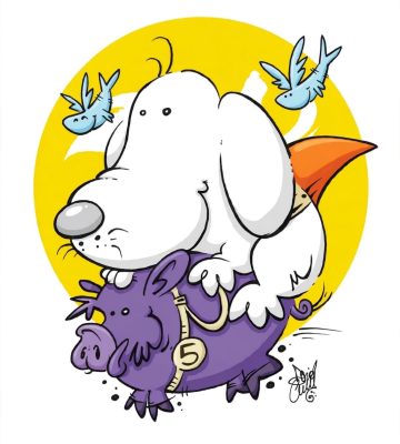 Illustrazione cartoon con cane e maialino Illustrazione cartoon con cane e maialino per le attività di animazione dedicate ai bambini
