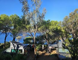 Piazzole per van e camper tra la vegetazione mediterranea con vista mare